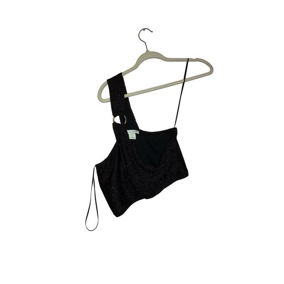 House of Harlow 1960 black sparkly one shoulder cropped top size large - Picture 1 of 6